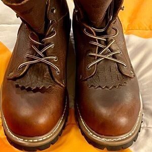 Guide Gear Saw Tooth Steel Toe Logger, Brown Leather Men's Boots